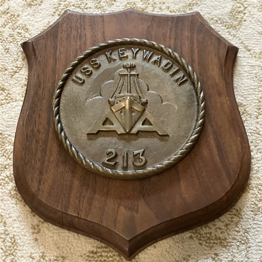 Vintage US NAVY Frigate Ships Plaque Brass USS Keywadin Nautical Military Decor